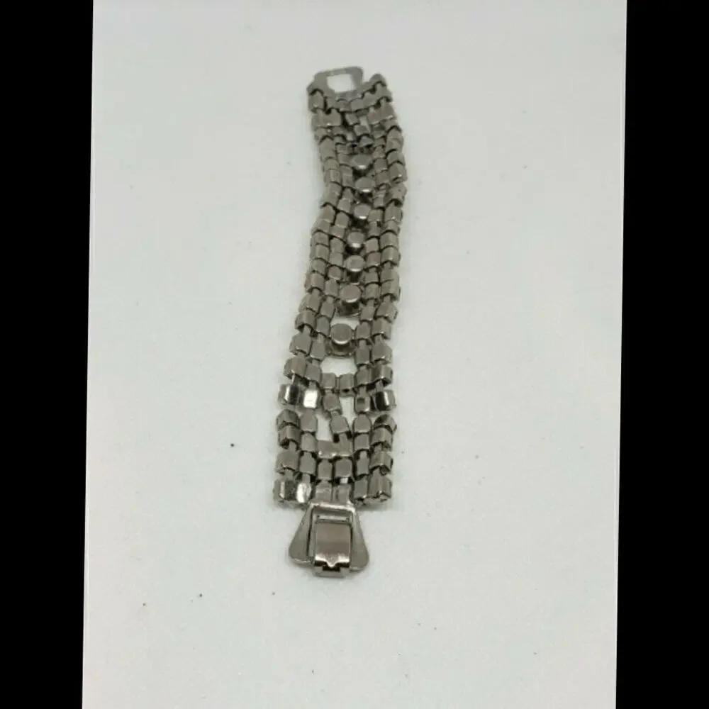Vintage Bracelet Clear Rhinestone Chunky Wide Wedding Jewelry Juliana